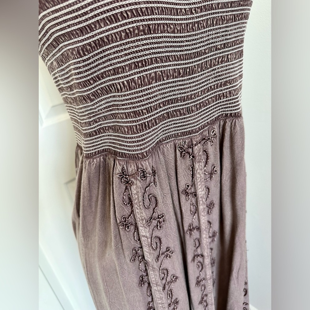 NWOT Strapless Tube Top Maxi Dress Embroidered Plum Sz XL Fits Most - Picture 3 of 9